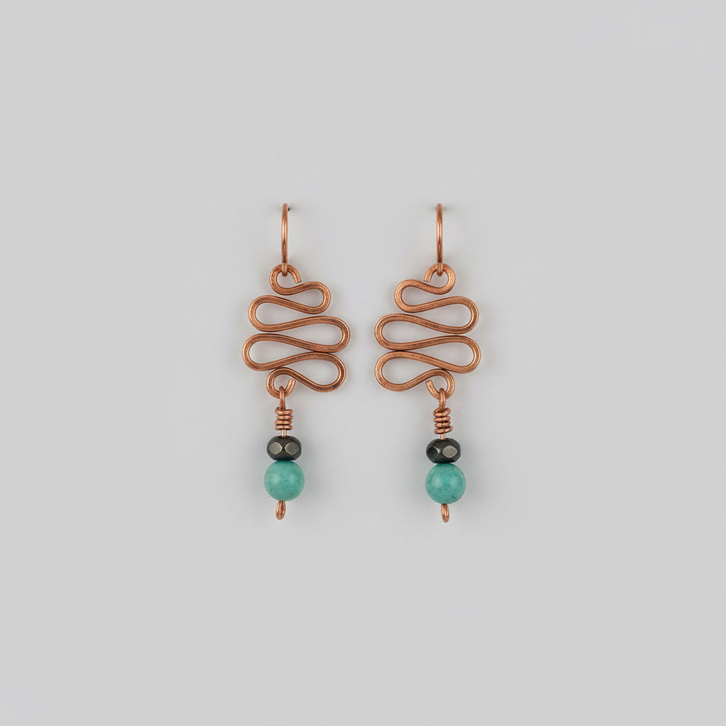 Copper Chinese Dangle Earrings with Jade Bead