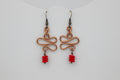 Copper Chinese Dangle Earrings with Red Beads