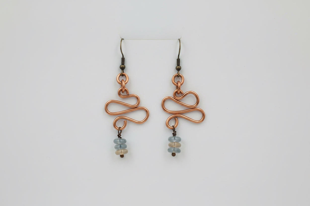 Copper Chinese Dangle Earrings with Clear Beads
