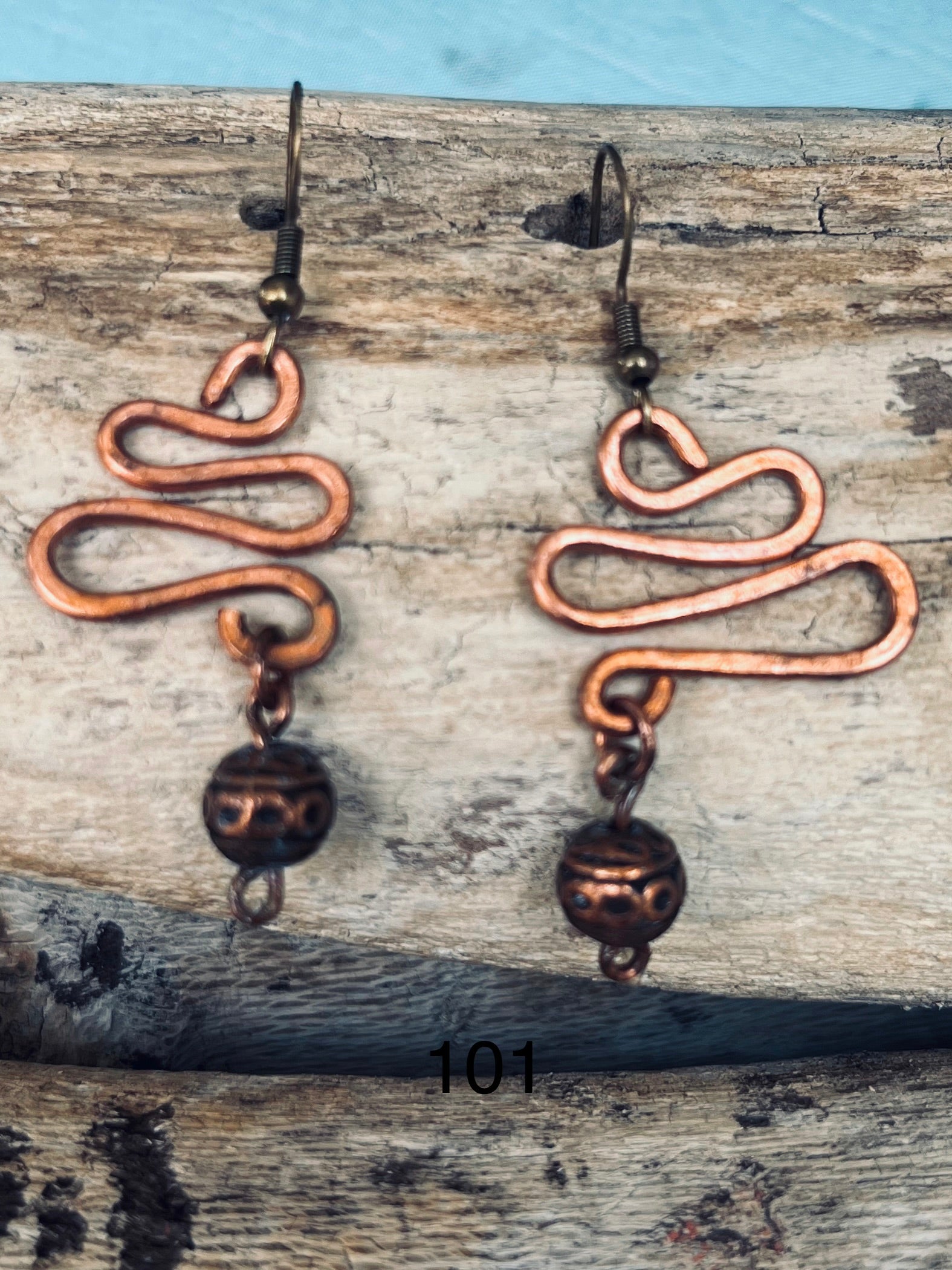 Copper Chinese Dangle Earrings with Tibetan Copper Ball