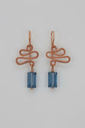 Copper Chinese Dangle Earrings with Blue Austrian Crystal Bead