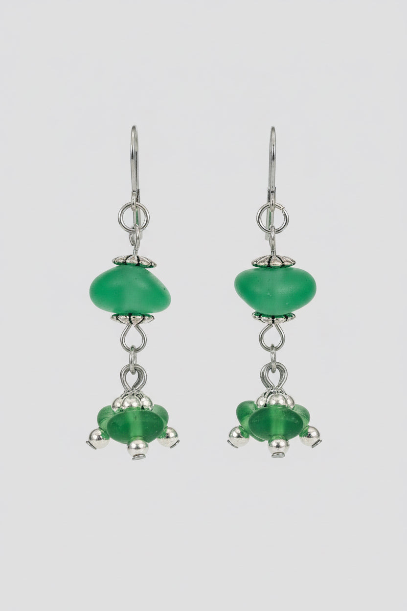 Silver Beach Glass Dangle Earrings