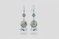 Antique Silver Starfish Pendant Earrings with Blue & White Beach Glass II