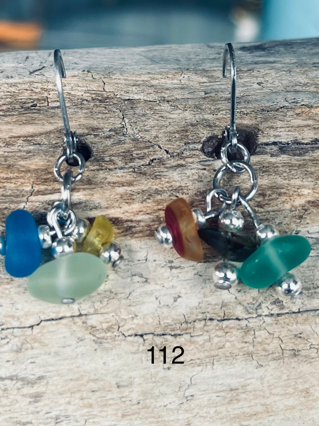 Silver Multi-Colored Beach Glass Dangle Earrings
