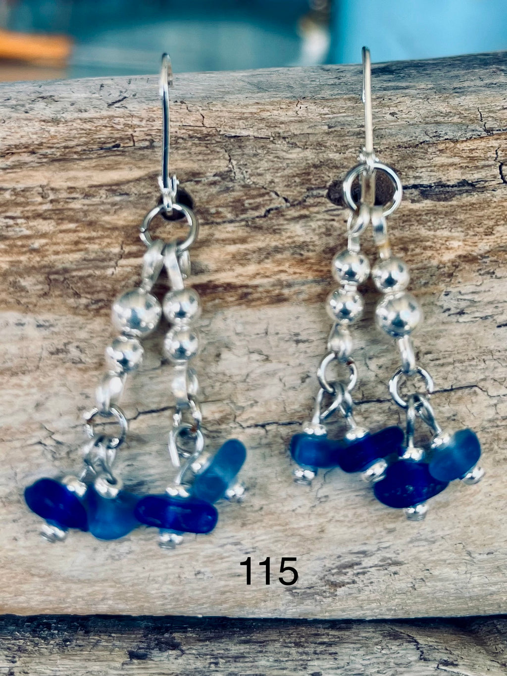 Sterling Silver Blue Beach Glass Earrings