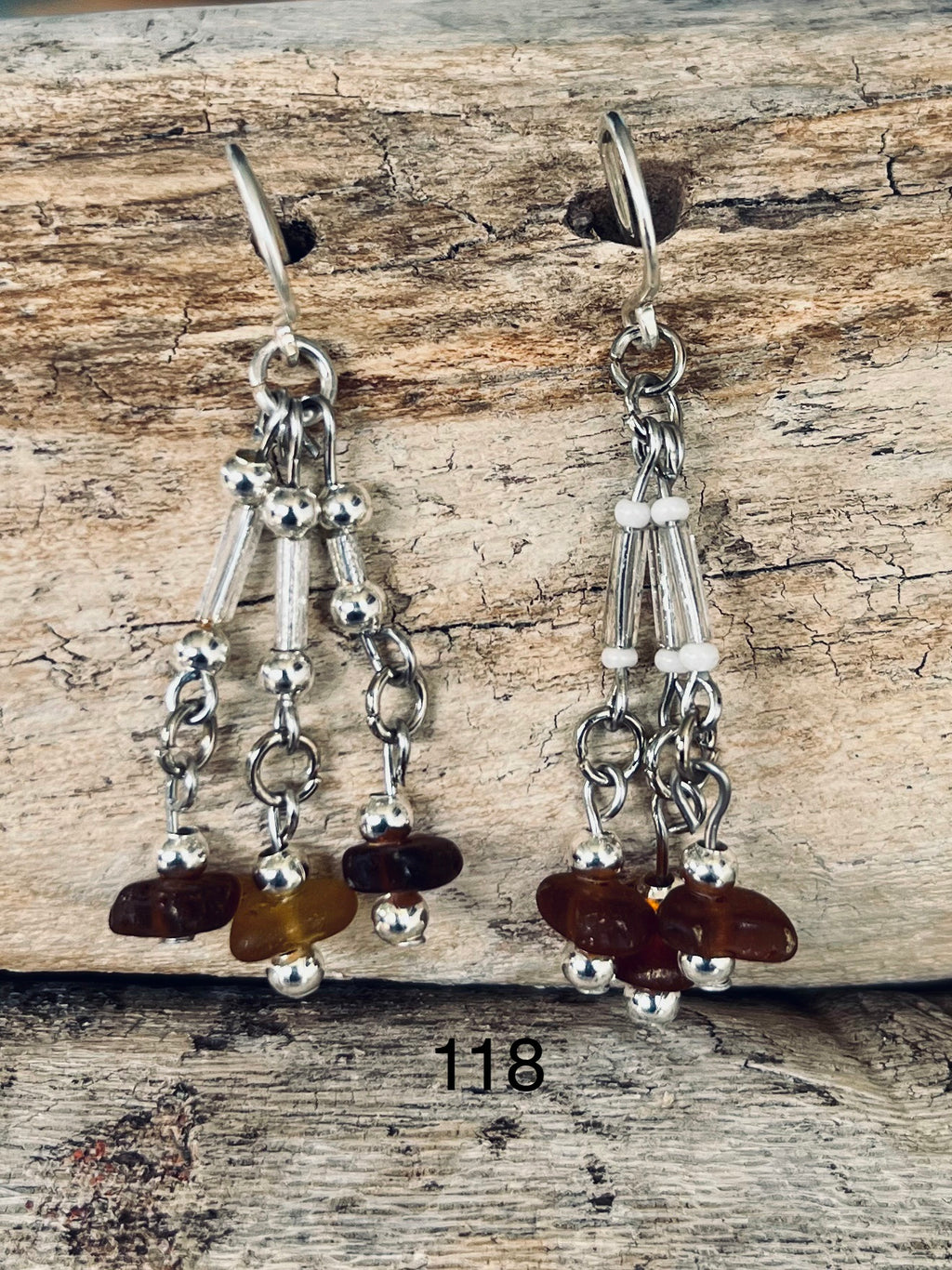 Sterling Silver Brown Beach Glass Earrings