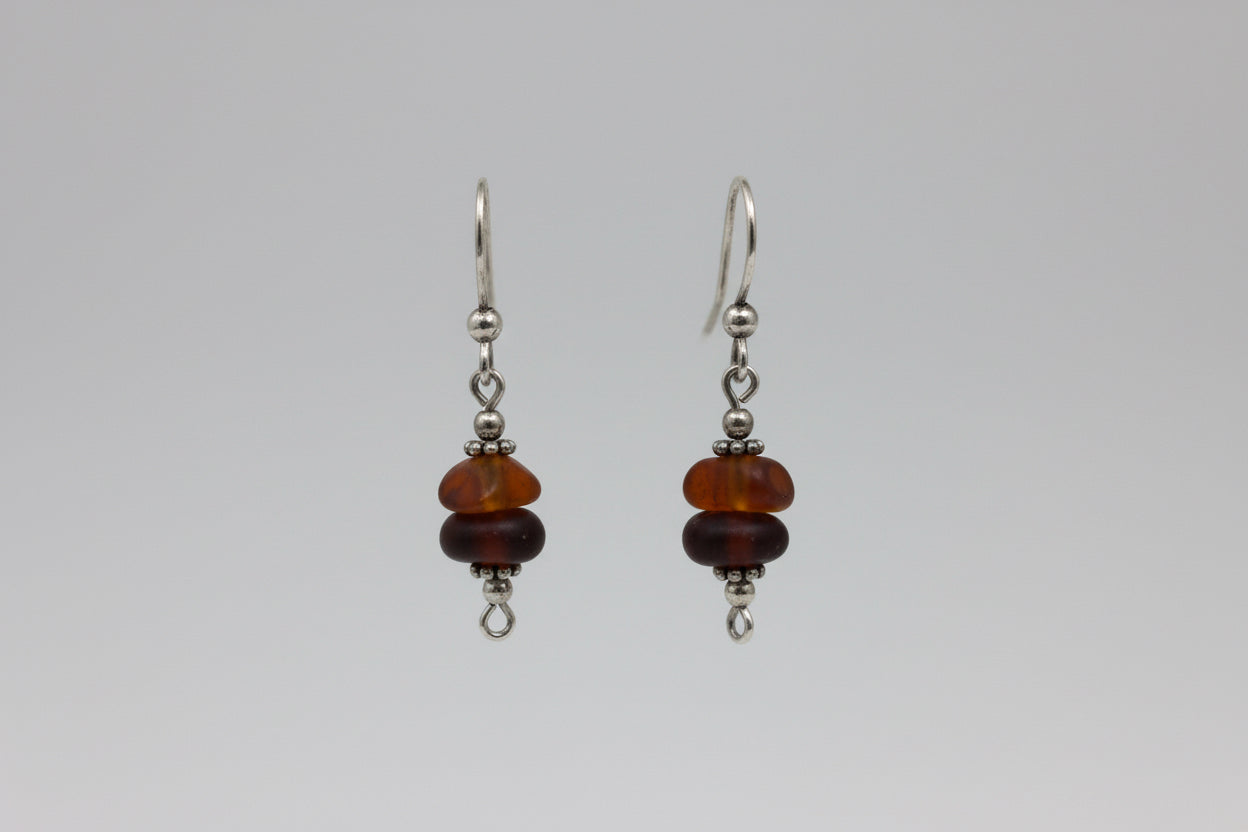 Silver Beach Glass Earrings in Brown