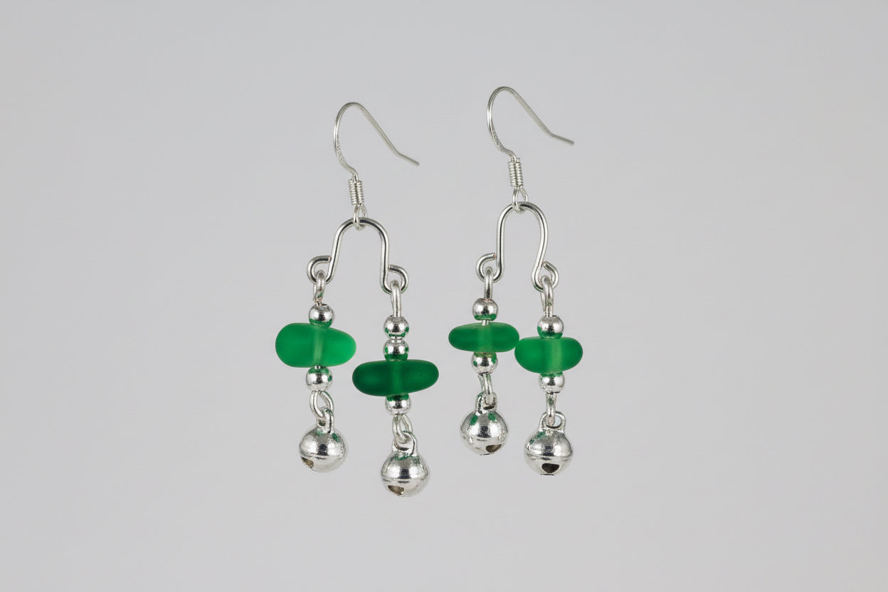 Sterling Silver U-Shaped Chandelier Beach Glass Earrings
