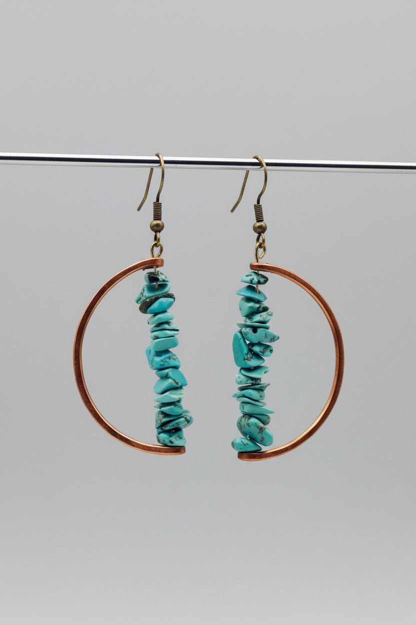 Copper D-Shape Dangle Earrings with Turquoise