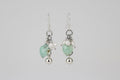Silver Green Heart and Pearl Dangle Earrings