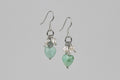 Silver Dangle Green Heart Earrings with Pearls