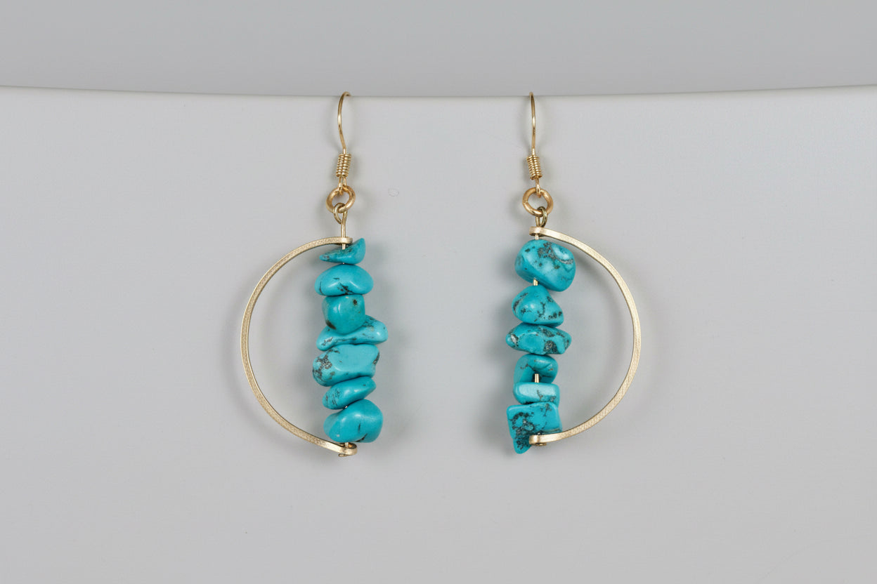 Gold-Plated D-Shape Dangle Earrings with Turquoise