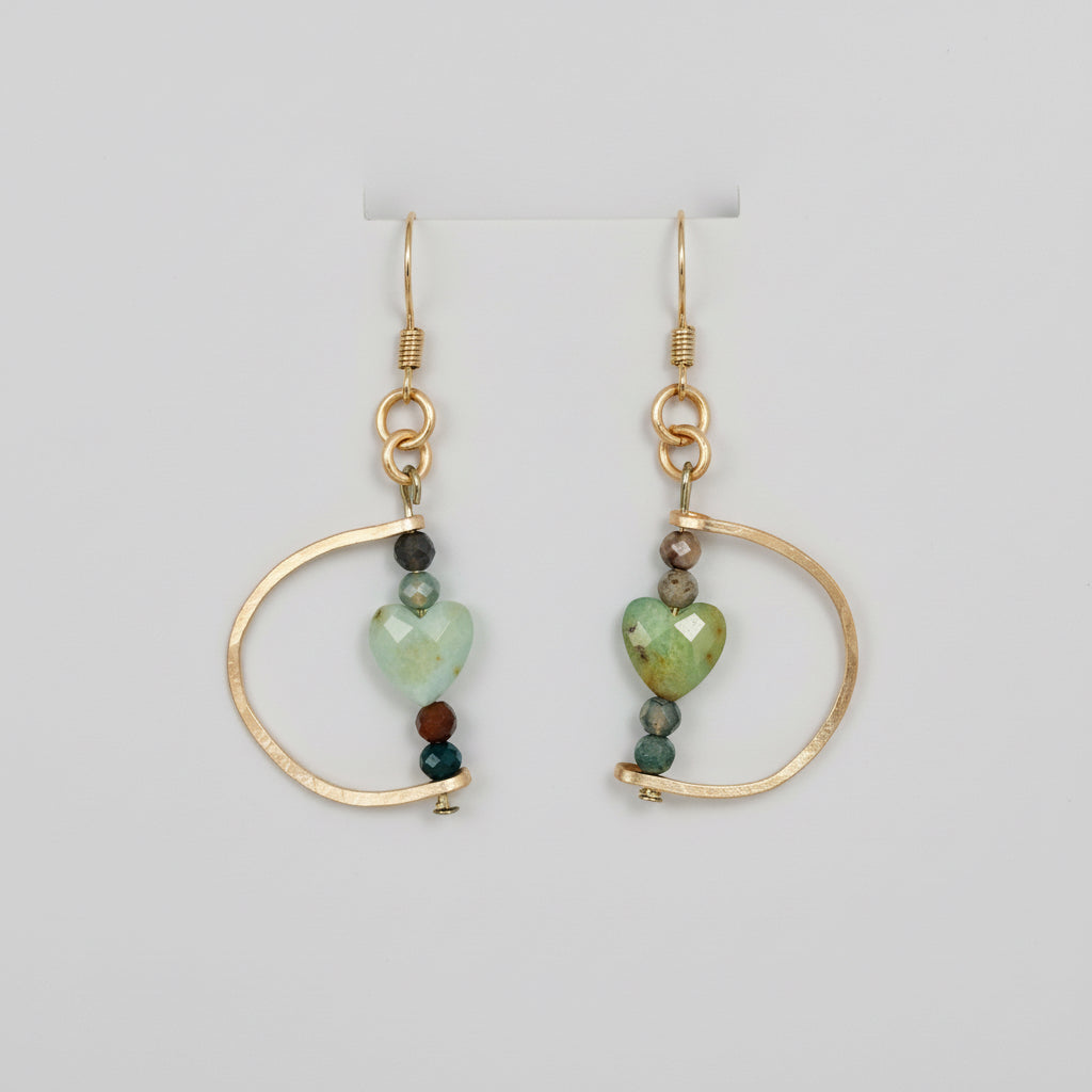 Gold-Plated D-Shape Heart Dangle Earrings