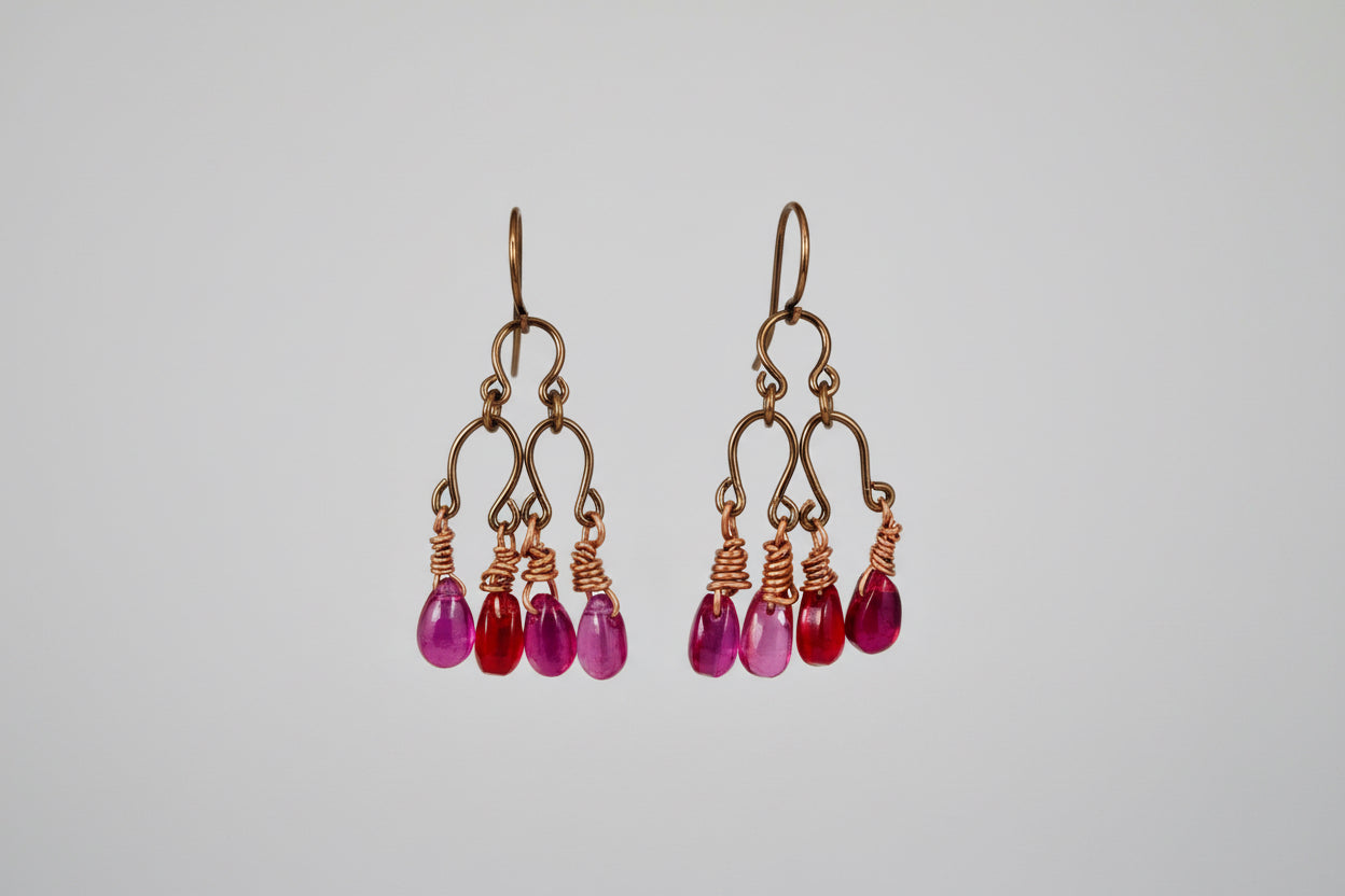 Bronze Pink Teardrop Crystal Chandelier Earrings