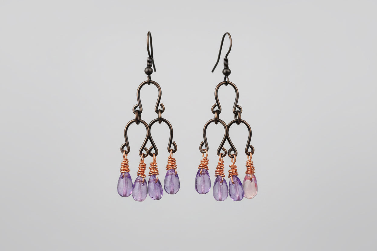 Bronze Lavender Teardrop Chandelier Earrings