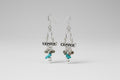 Antique Silver Tibetan Bar Turquoise Dangle Earrings II