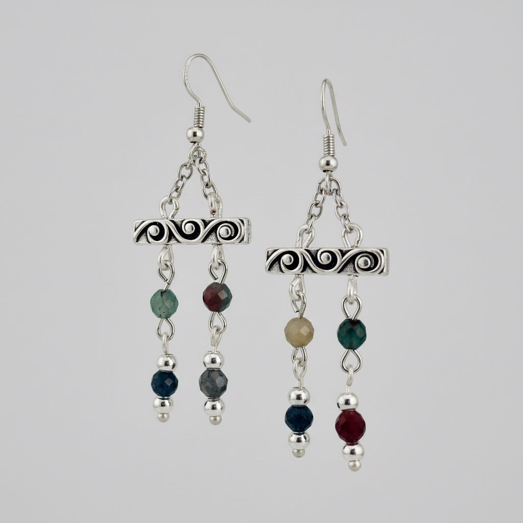 Antique Silver Tibetan Bar Dangle Earrings II