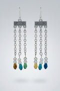 Antique Silver Tibetan Bar Crystal Dangle Earrings
