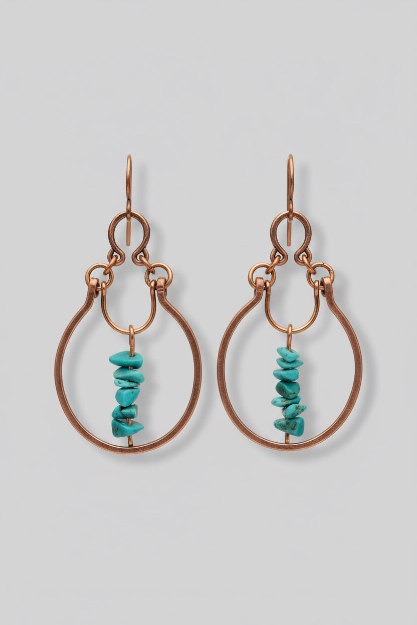 Copper Oval Turquoise Dangle Earrings
