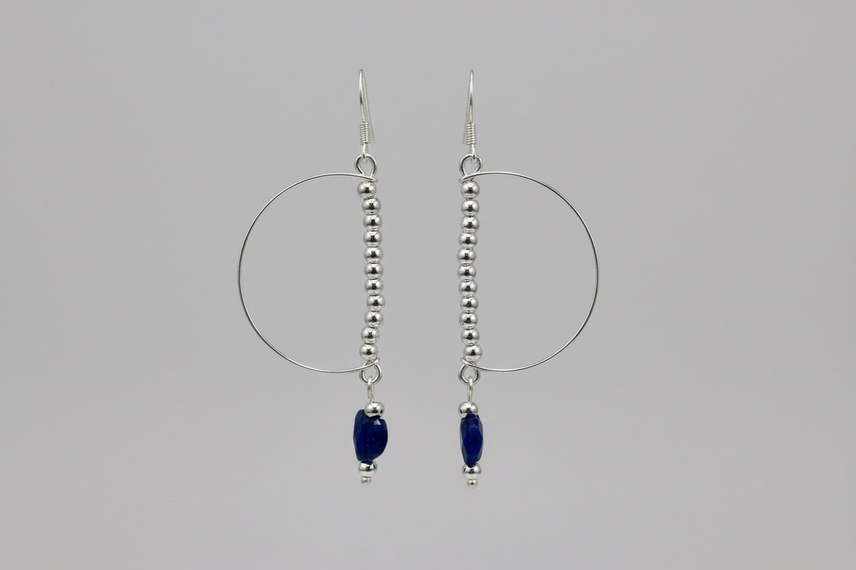 Silver Dark Blue Heart Dangle Earrings