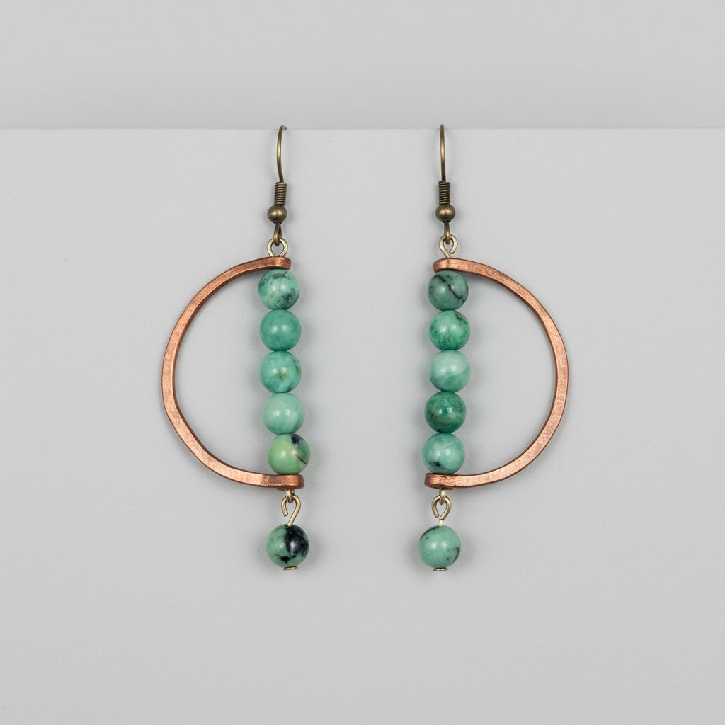 Copper D-Shape Jade Dangle Earrings
