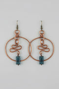 Copper Round Blue Chinese Dangle Earrings