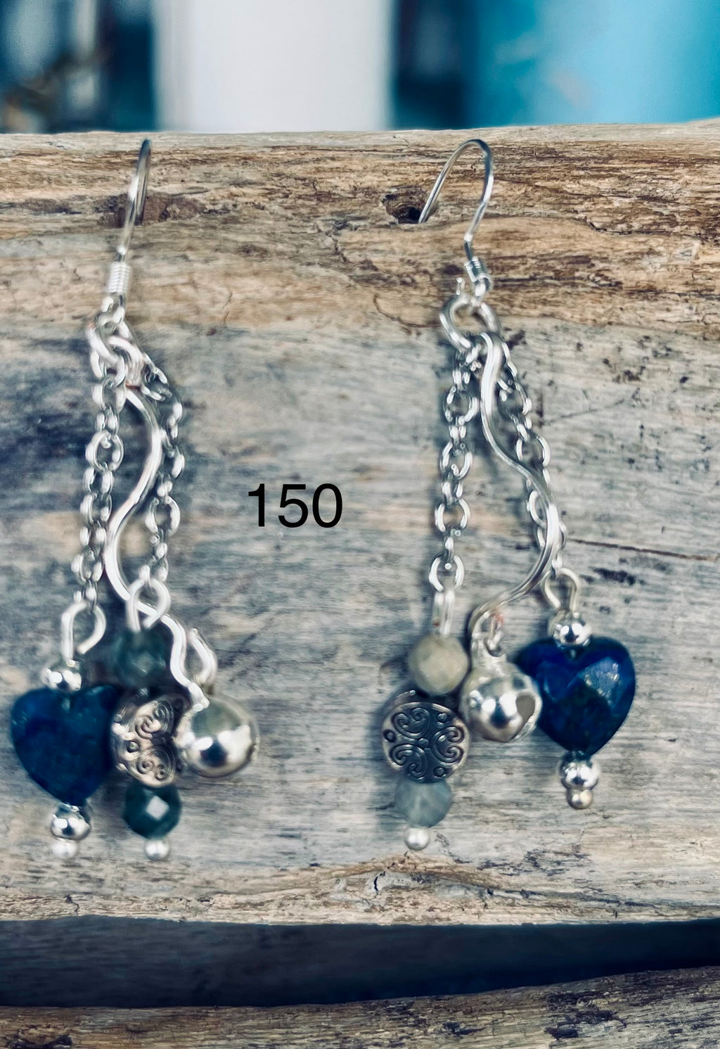 Silver Dangle Blue Heart Earrings
