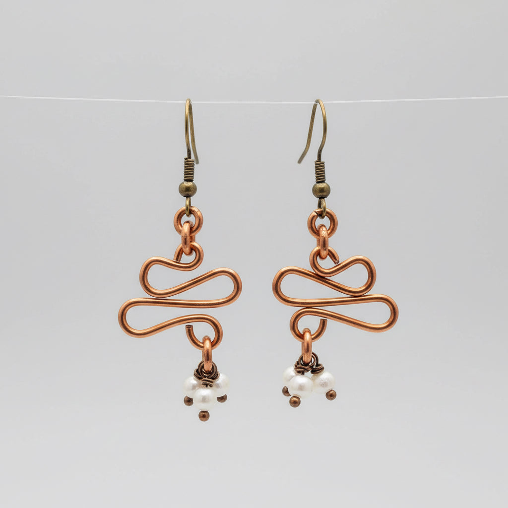 Copper Chinese Pearl Dangle Earrings
