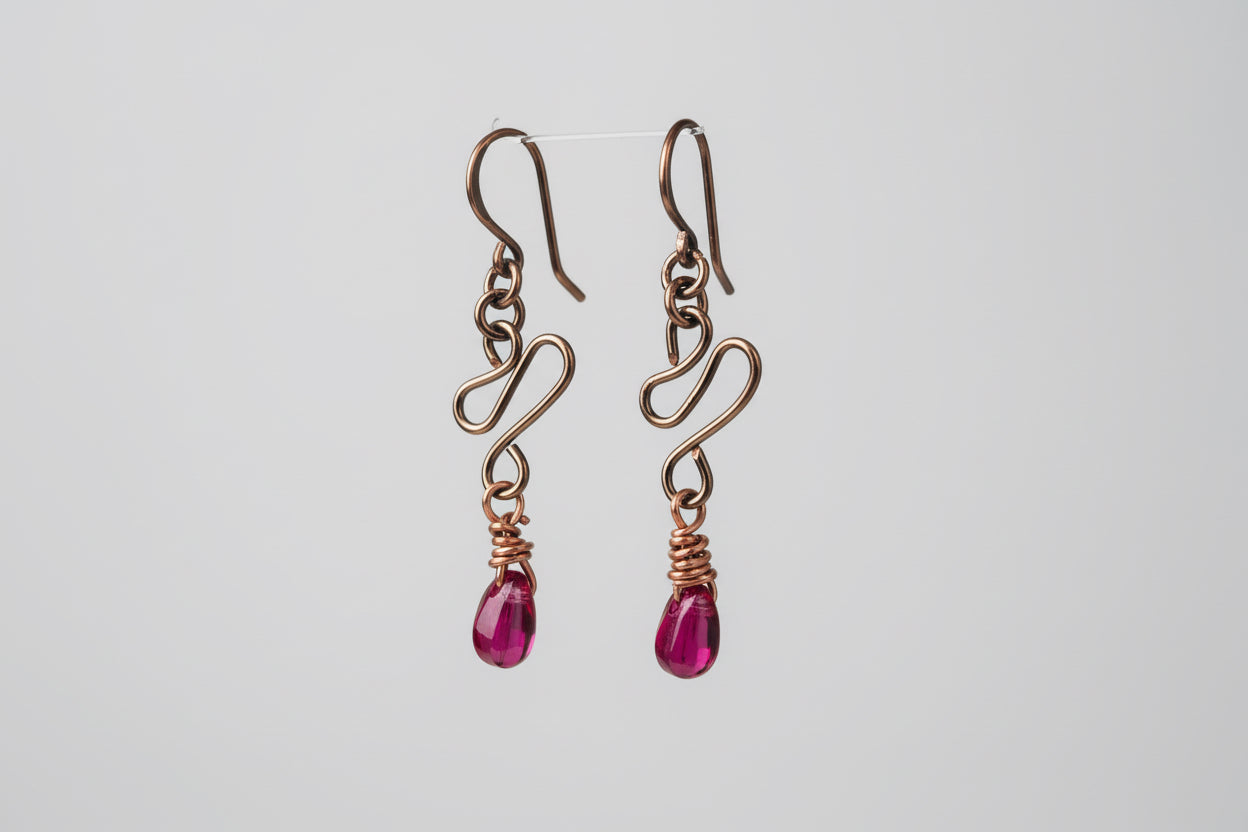 Bronze Chinese Pink Teardrop Dangle Earrings