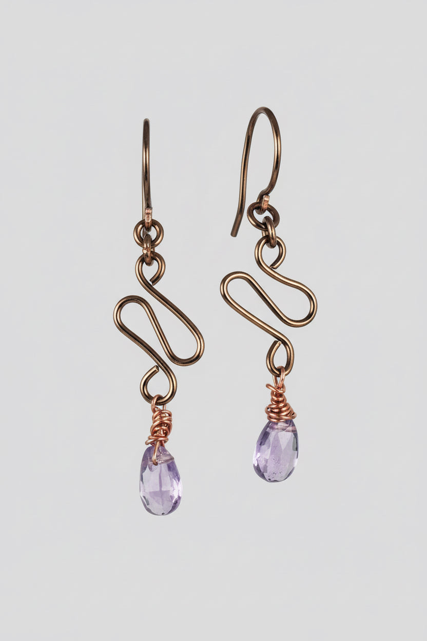 Bronze Chinese Lavender Teardrop Dangle Earrings