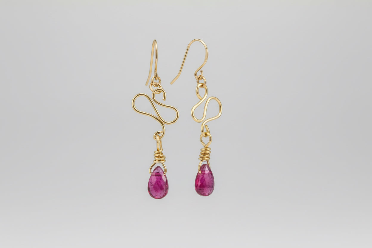 14k Gold-Plated Chinese Pink Teardrop Dangle Earrings