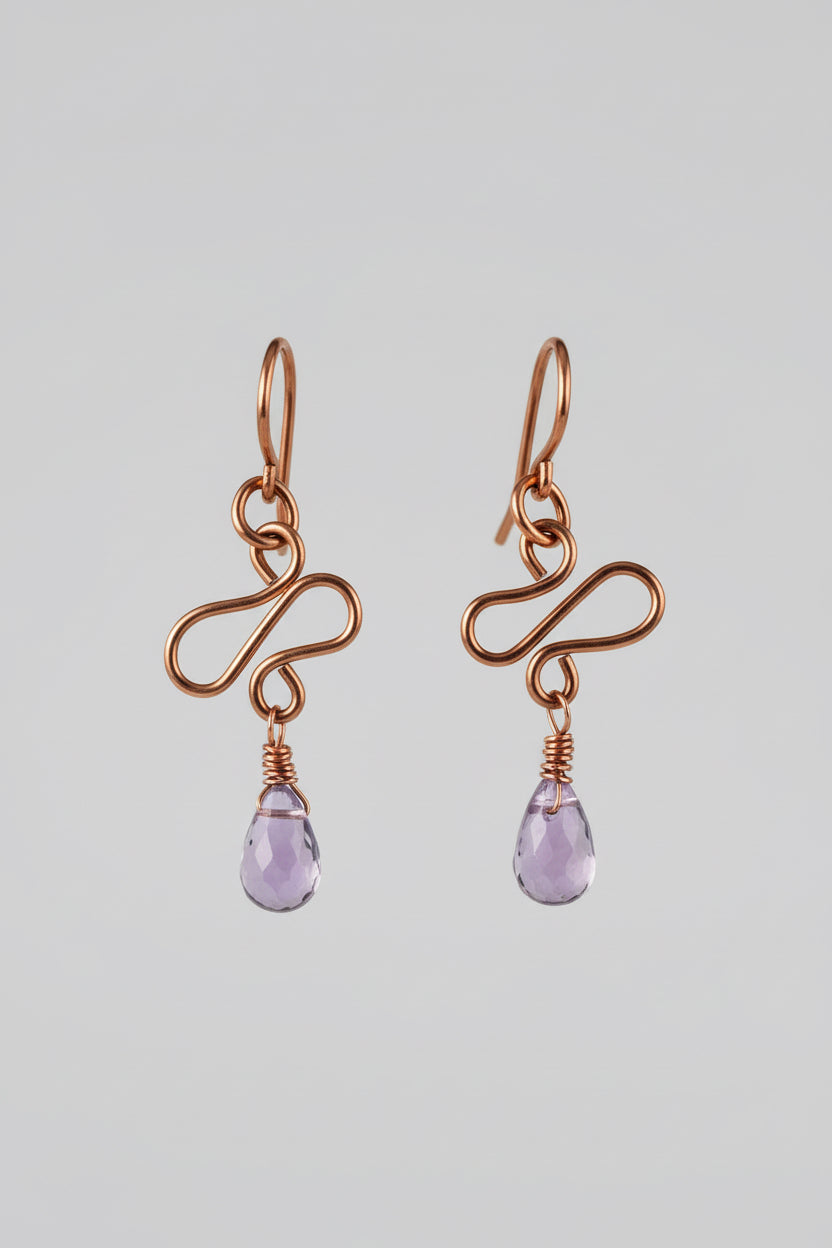 Copper Chinese Lavender Teardrop Dangle Earrings