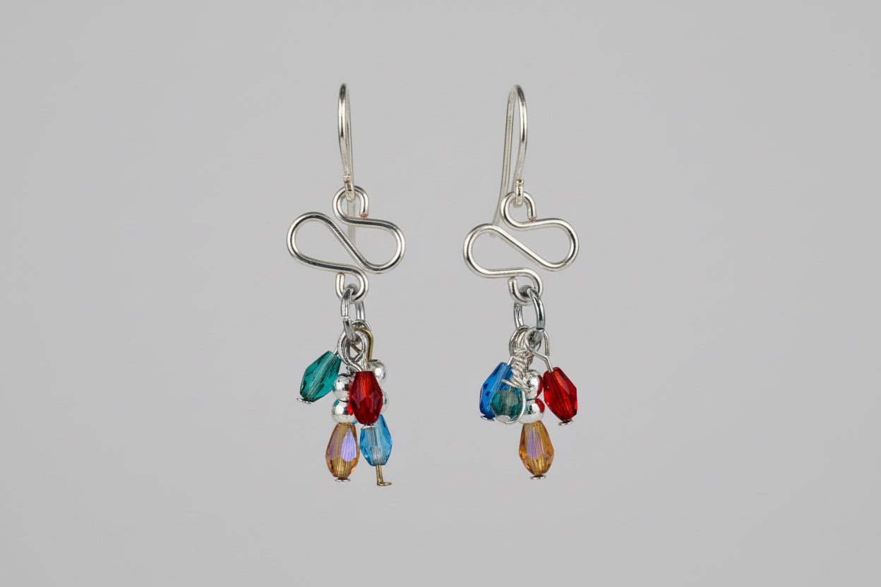 Silver Chinese Glass Bead Dangle Earrings
