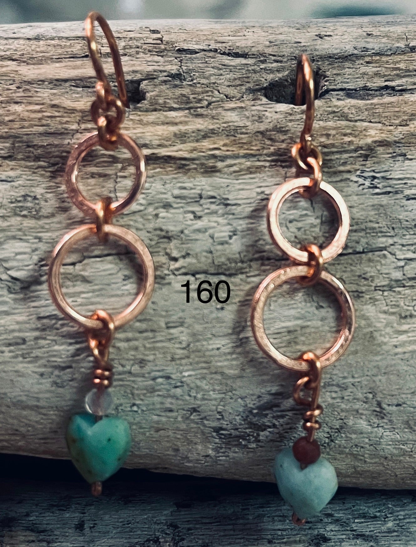 Copper Chain Green Heart Dangle Earrings