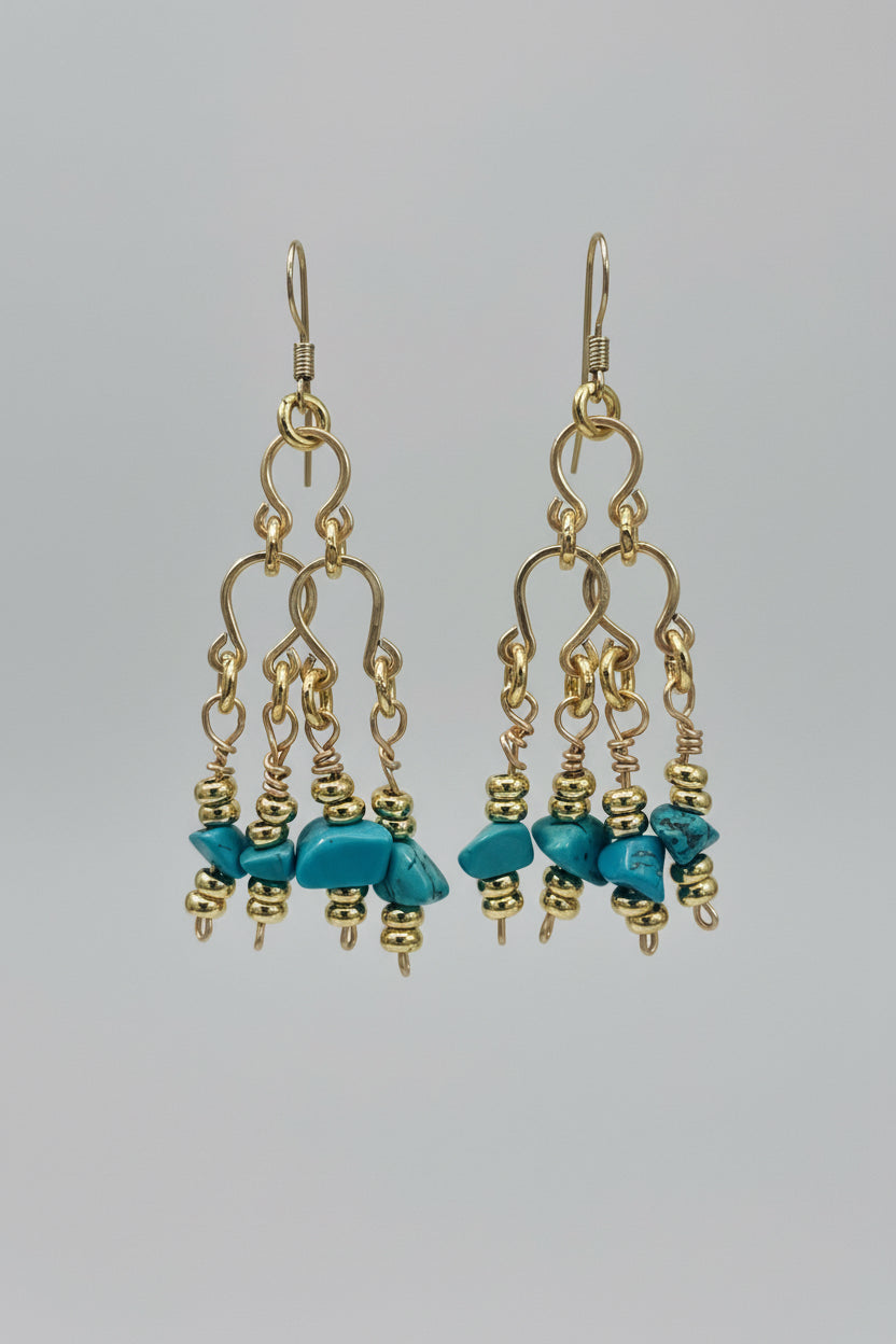 Chandelier Gold Turquoise Dangle Earrings