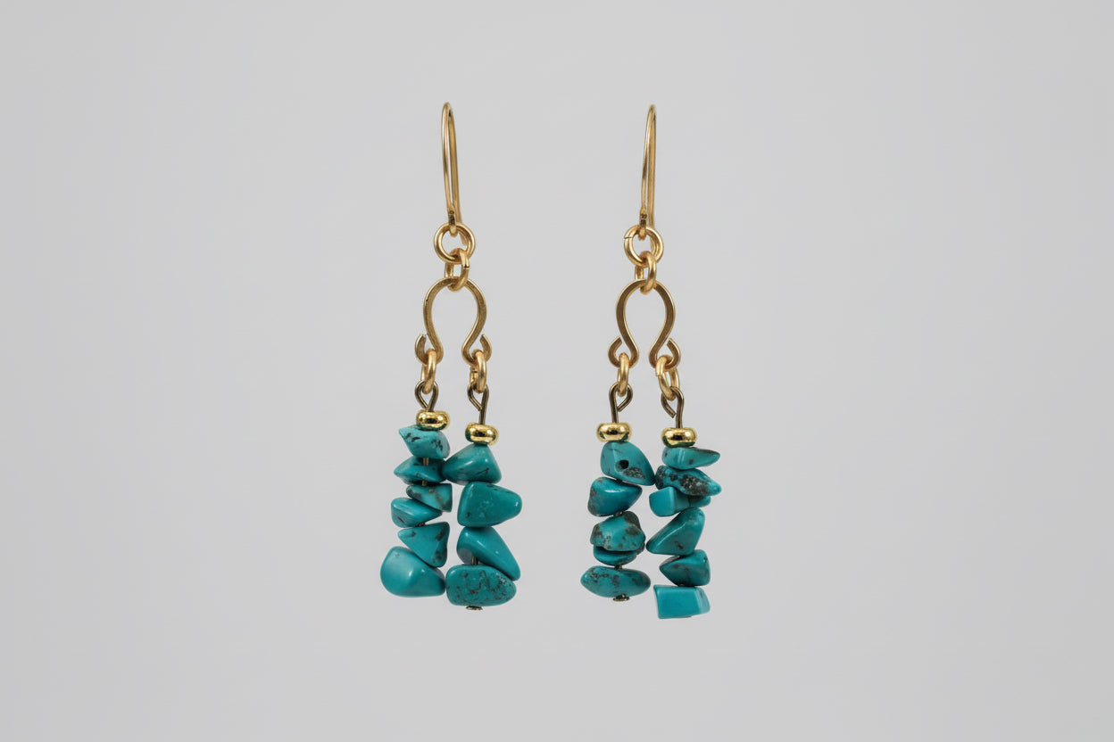 Gold Turquoise Half Chandelier Dangle Earrings