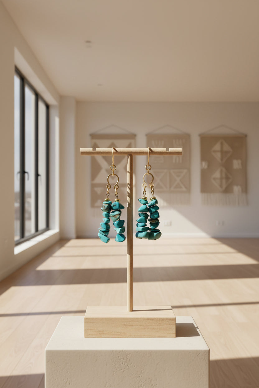 Turquoise Stone Half Chandelier Dangle Earrings