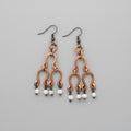 Hammered Copper Chandelier Pearl Dangle Earrings