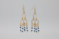 Gold Chandelier Blue and White Dangle Earrings