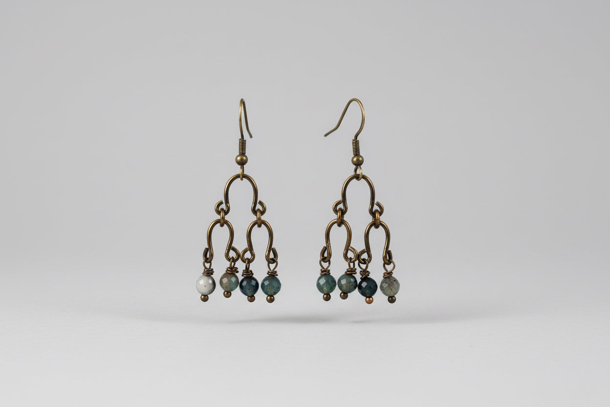 Bronze Bloodstone Chandelier Dangle Earrings