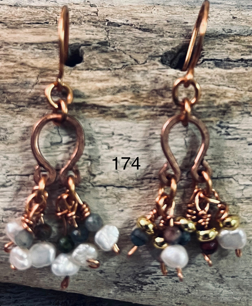 Hammered Copper Pearl Dangle Earrings