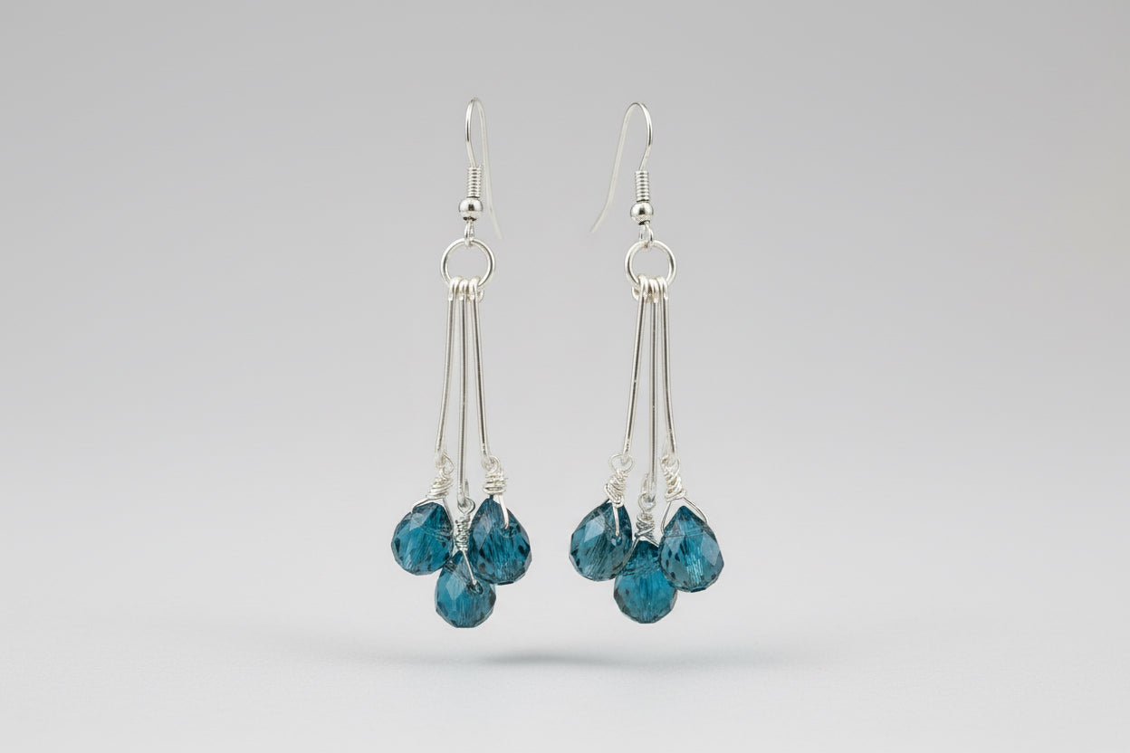 Hammered Copper Turquoise Dangle Earrings II