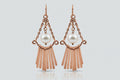 Hammered Copper Chain Pearl Dangle Earrings III