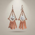 Hammered Copper Chain Pearl Dangle Earrings