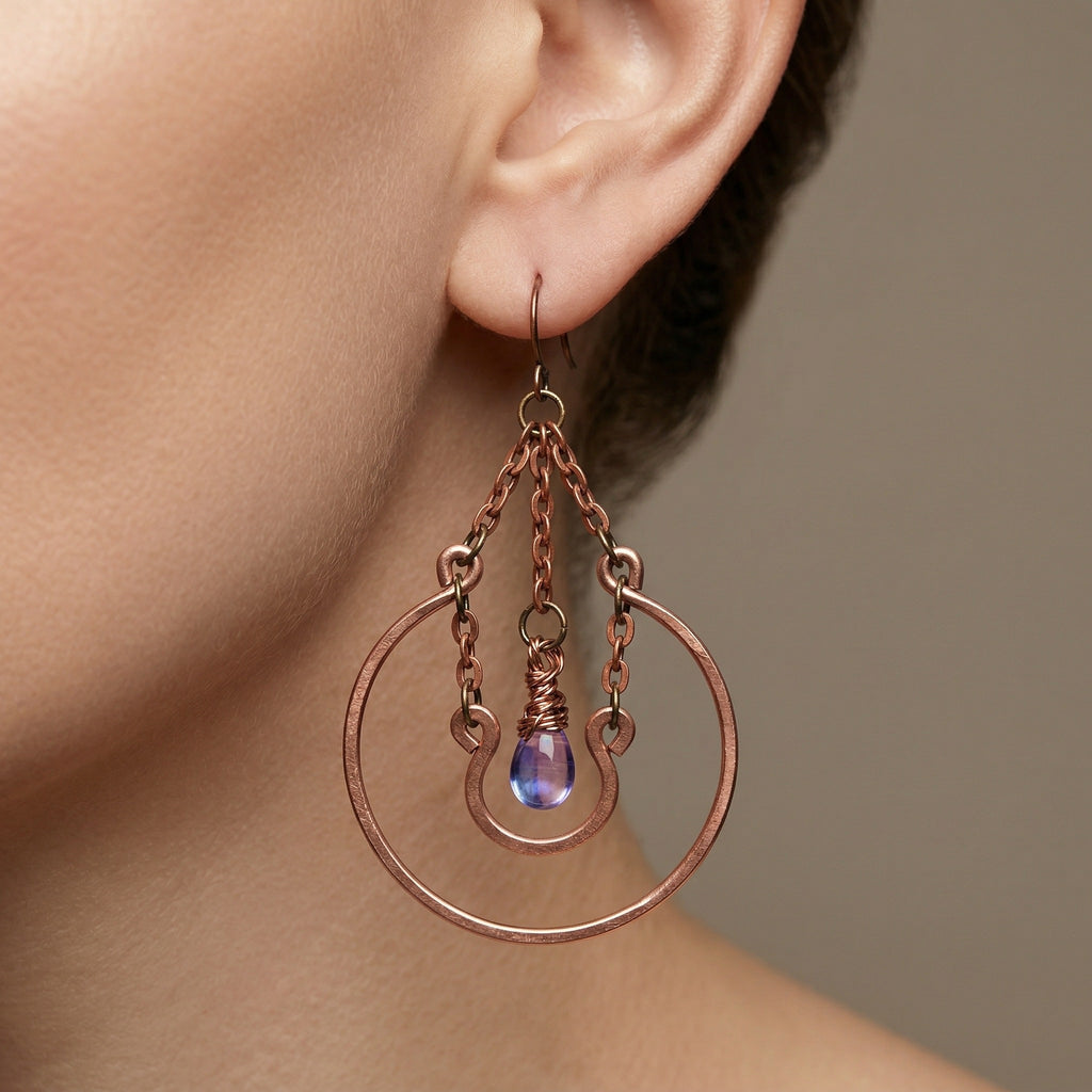 Copper Round Dangle Earrings