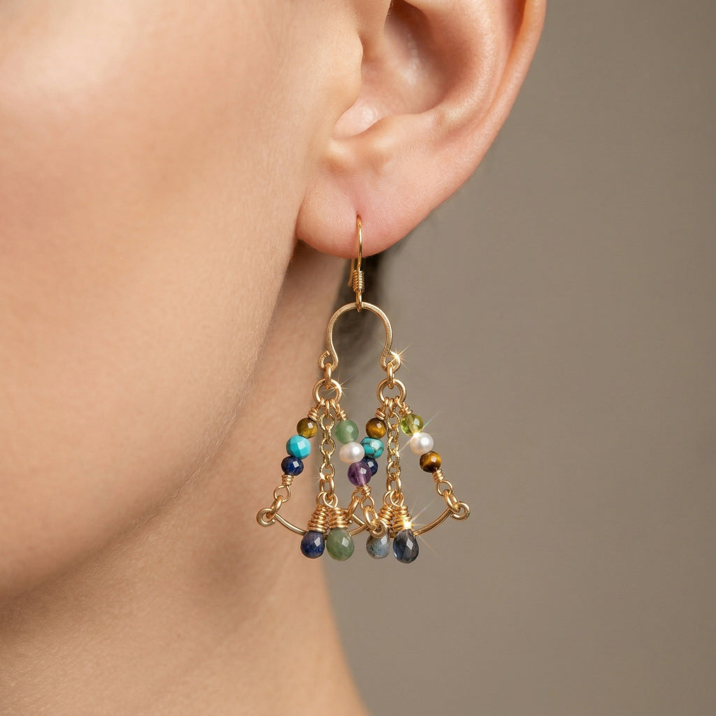 Gold Plated Dangle Earrings with African Beads