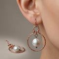Hammered Copper Round Dangle Earrings with Cultured Pearl