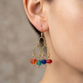 Gold-Plated Chandelier Dangle Earrings with Multi-Colored Beach Glass Beads