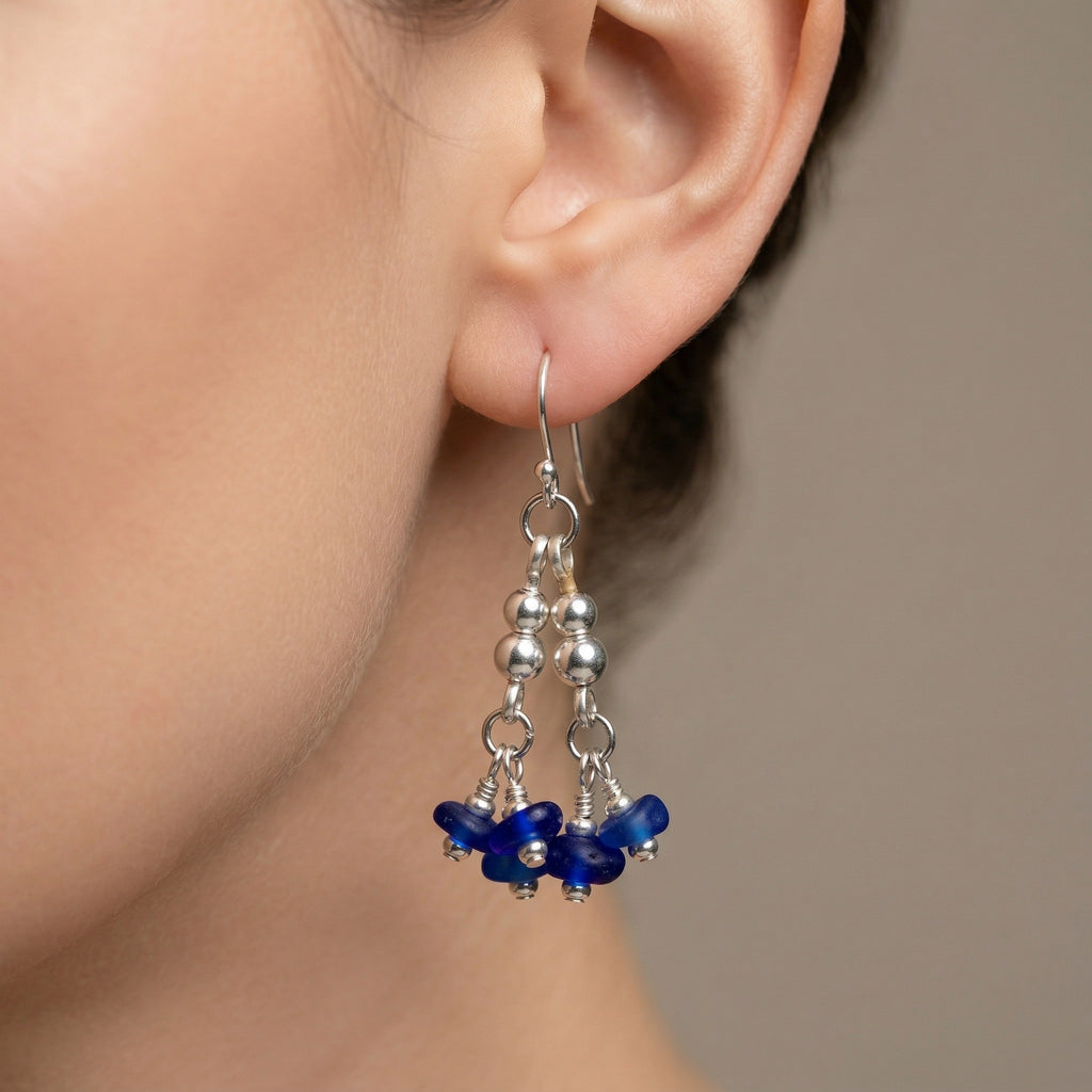 Sterling Silver Blue Beach Glass Earrings