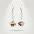 Silver Pearl and Beach Glass Dangle Earrings